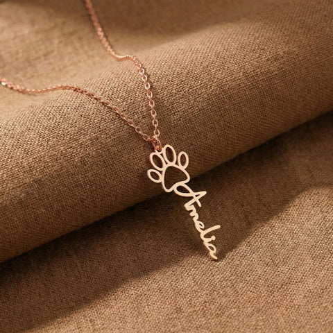 14K Gold Paw Print Name Necklace - 12-24 in M.0573