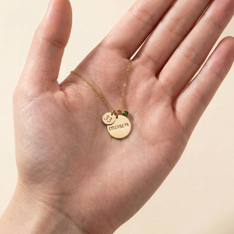 14K Gold Large Small Disc Necklace with Birthstone - 12-24 in M.0547