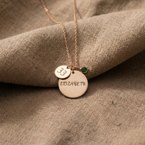 14K Gold Large Small Disc Necklace with Birthstone - 12-24 in M.0547