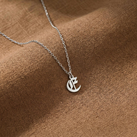 14K Gold Old English Initial Necklace with Cable Chain - 12-24 in M.0303