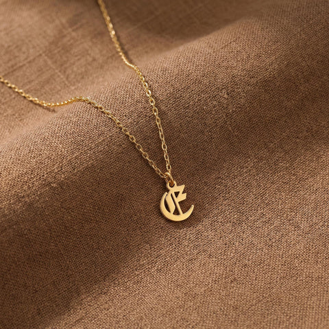 14K Gold Old English Initial Necklace with Cable Chain - 12-24 in M.0303
