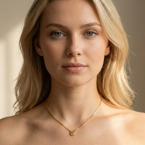 14K Gold Old English Initial Necklace with Curb Chain - 12-24 in M.0577
