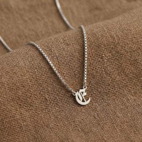 14K Gold Old English Initial Necklace with Curb Chain - 12-24 in M.0577