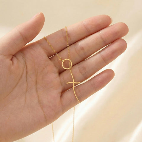 14K Gold Cross Necklace with Ring - 12-24 in M.0339