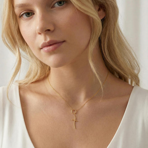 14K Gold Cross Necklace with Ring - 12-24 in M.0339