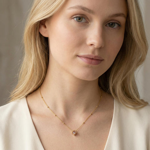 14K Gold Birthstone Cube Necklace - 12-24 in M.0336