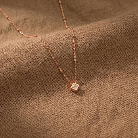 14K Gold Birthstone Cube Necklace - 12-24 in M.0336
