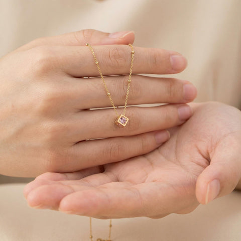 14K Gold Birthstone Cube Necklace - 12-24 in M.0336