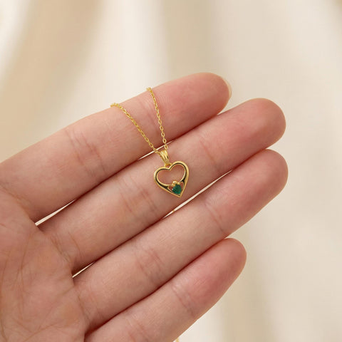 14K Gold Heart with Crown Birthstone Necklace - 12-24 in M.0335