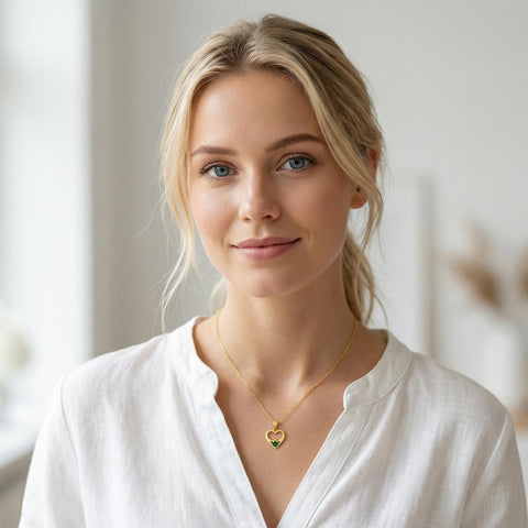 14K Gold Heart with Crown Birthstone Necklace - 12-24 in M.0335