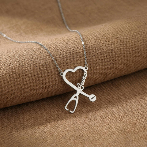 14K Gold Stethoscope Name Necklace - 12-24 in M.0327