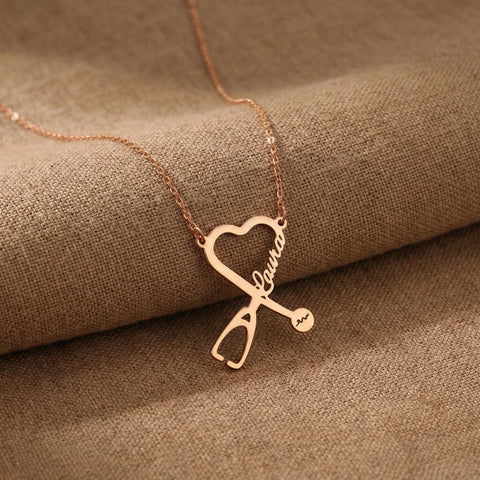14K Gold Stethoscope Name Necklace - 12-24 in M.0327