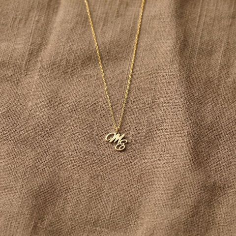 14K Gold Two Initials Necklace - 12-24 in M.0621