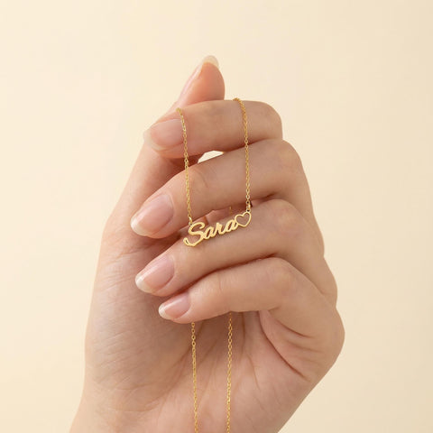 14K Gold Name Necklace with Heart - 12-24 in M.0025