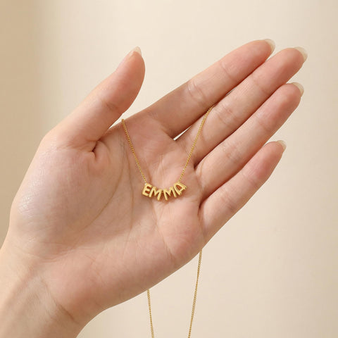 14K Gold 3D Bubble Initial Letter Name Necklace - 12-24 in M.0023