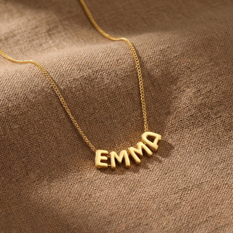 14K Gold 3D Bubble Initial Letter Name Necklace - 12-24 in M.0023