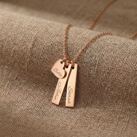 14K Gold Heart and Bar Necklace - 12-24 in M.0021