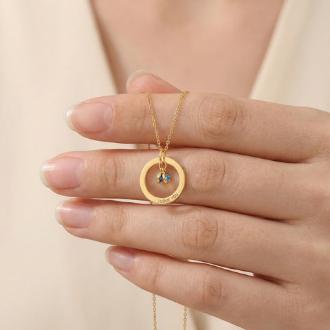 14K Gold Circle Necklace with Birthstone - 12-24 in M.0011