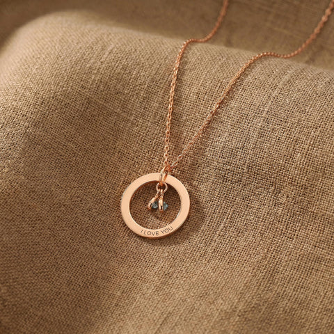 14K Gold Circle Necklace with Birthstone - 12-24 in M.0011