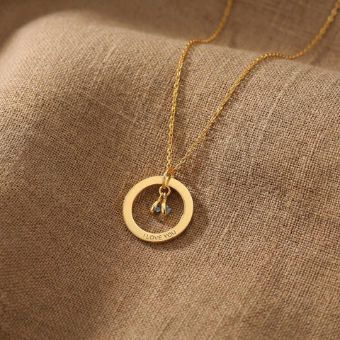 14K Gold Circle Necklace with Birthstone - 12-24 in M.0011