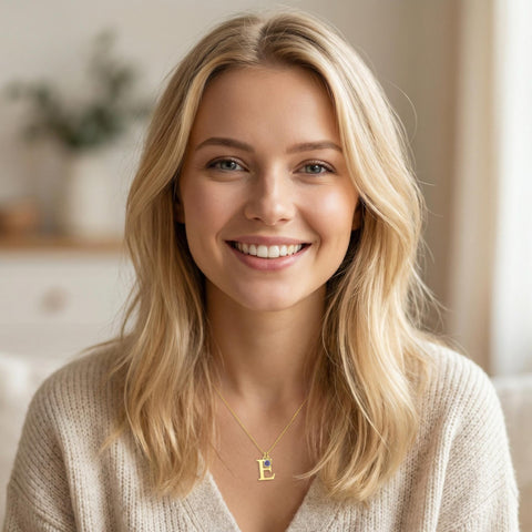 14K Gold Initial Necklace with Birthstone - 12-24 in M.0003