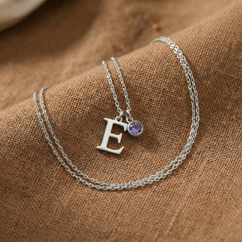14K Gold Initial Necklace with Birthstone - 12-24 in M.0003