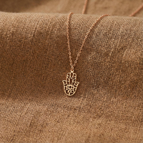14K Gold Hamsa Hand Necklace - 12-24 in M.0084