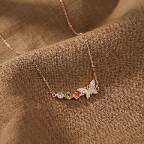 14K Gold Butterfly Family Birthstone Necklace - 12-24 in M.0053