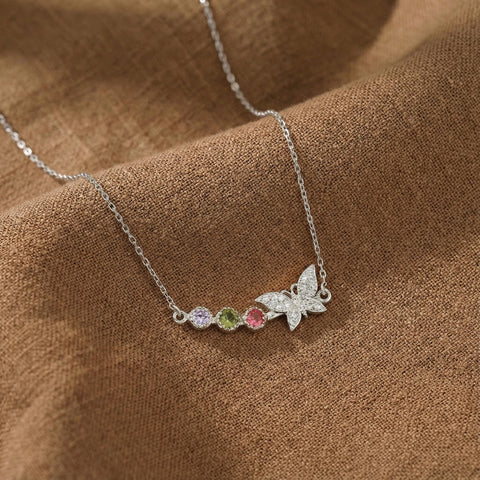 14K Gold Butterfly Family Birthstone Necklace - 12-24 in M.0053