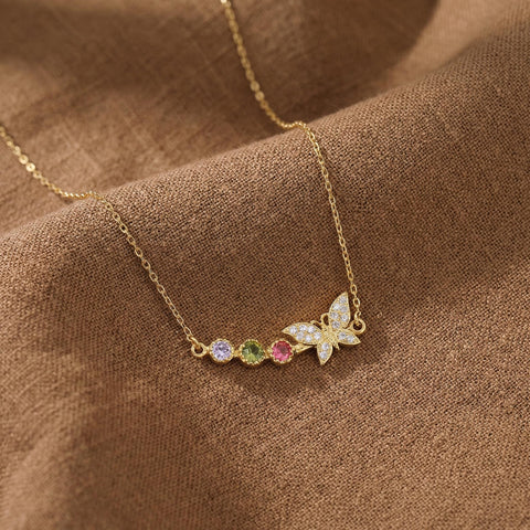 14K Gold Butterfly Family Birthstone Necklace - 12-24 in M.0053