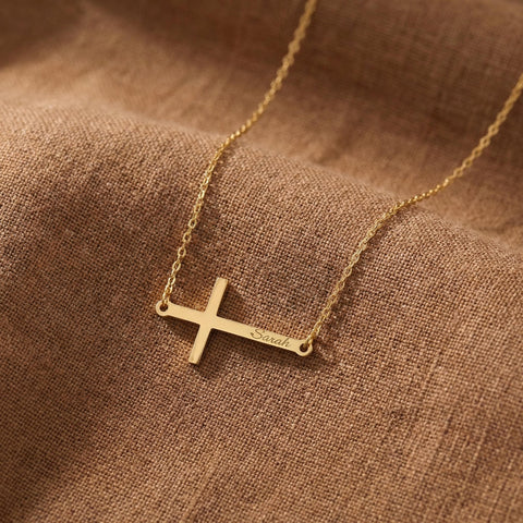 14K Gold Cross Name Necklace - 12-24 in M.0033