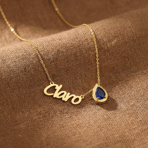 14K Gold Name Necklace with Birthstone - 12-24 in M.0030