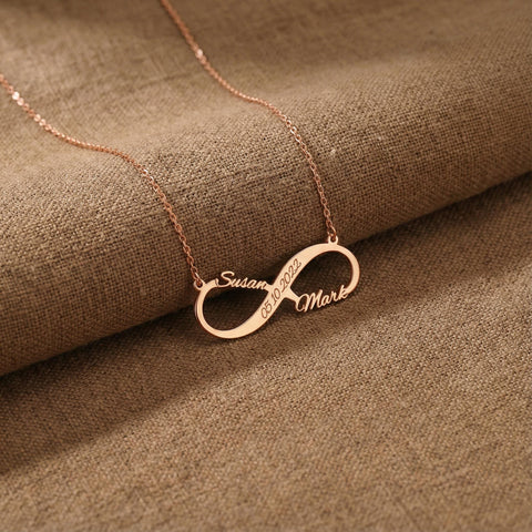 14K Gold Two Names Infinity Necklace - 12-24 in M.0180