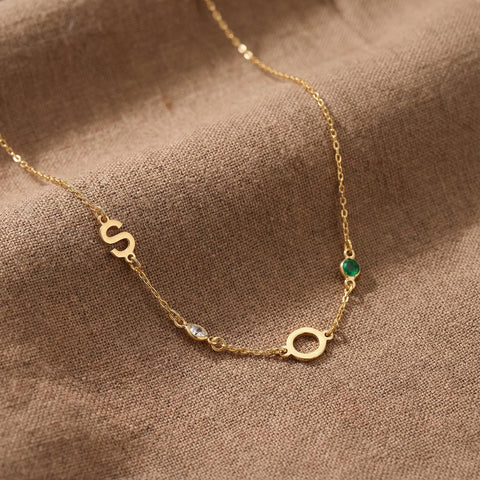 14K Gold Initial Birthstone Necklace - 12-24 in M.0154