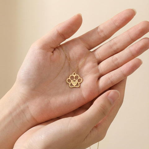 14K Gold Personalized Heart Paw Necklace - 12-24 in M.0299