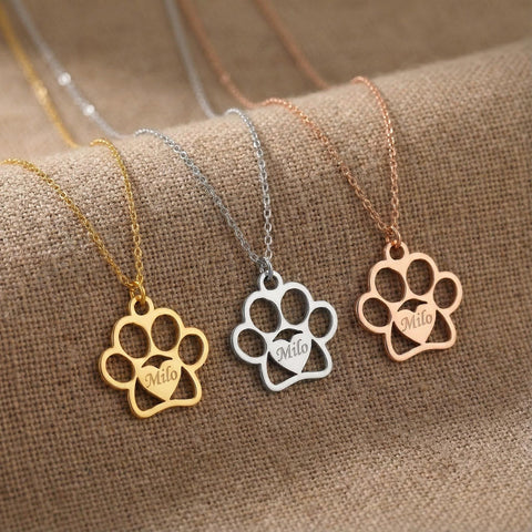 14K Gold Personalized Heart Paw Necklace - 12-24 in M.0299