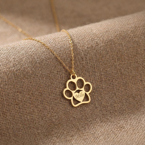 14K Gold Personalized Heart Paw Necklace - 12-24 in M.0299