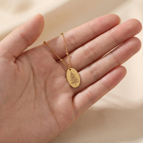 14K Gold Oval Pine Tree Necklace - 12-24 in M.0290