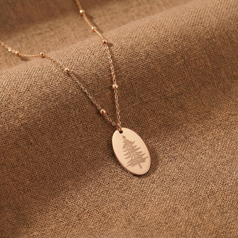 14K Gold Oval Pine Tree Necklace - 12-24 in M.0290