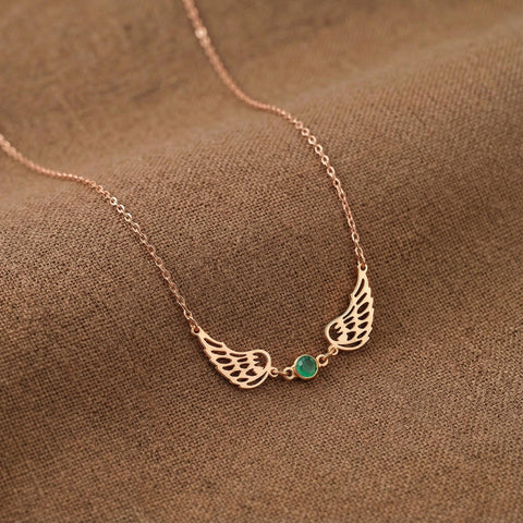 14K Gold Angel Wings Necklace with Birthstone - 12-24 in M.0272