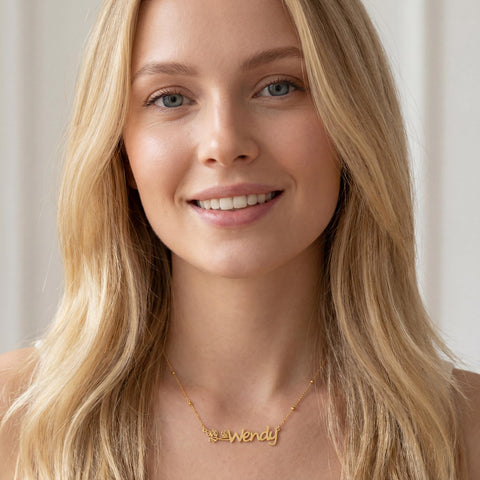 14K Gold Flower Name Horizontal Necklace - 12-24 in M.0238