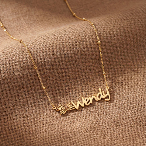 14K Gold Flower Name Horizontal Necklace - 12-24 in M.0238