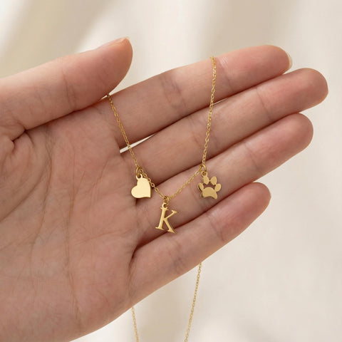 14K Gold Spaced Letter and Paw Necklace - 12-24 in M.0334