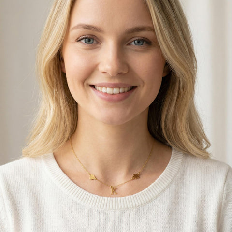 14K Gold Spaced Letter and Paw Necklace - 12-24 in M.0334