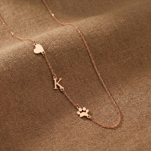 14K Gold Spaced Letter and Paw Necklace - 12-24 in M.0334
