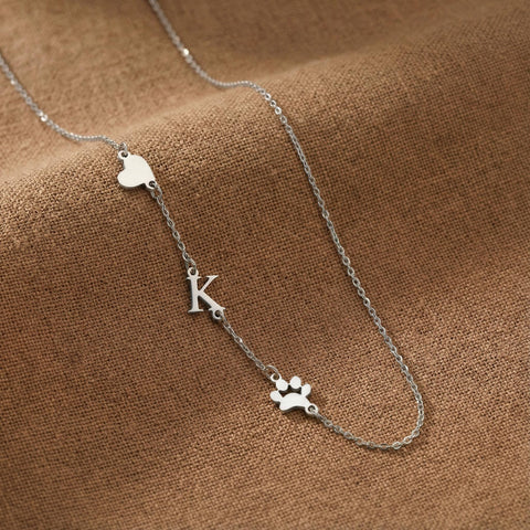 14K Gold Spaced Letter and Paw Necklace - 12-24 in M.0334