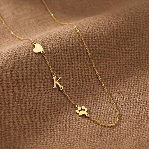 14K Gold Spaced Letter and Paw Necklace - 12-24 in M.0334