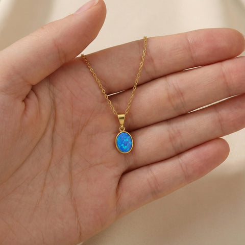 14K Gold Turquoise Stone Oval Necklace - 12-24 in M.0330