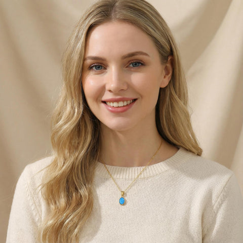 14K Gold Turquoise Stone Oval Necklace - 12-24 in M.0330
