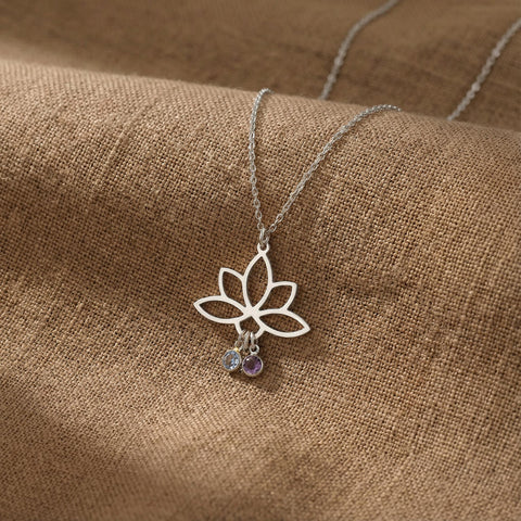 14K Gold Dangling Birthstone Lotus Necklace - 12-24 in M.0345